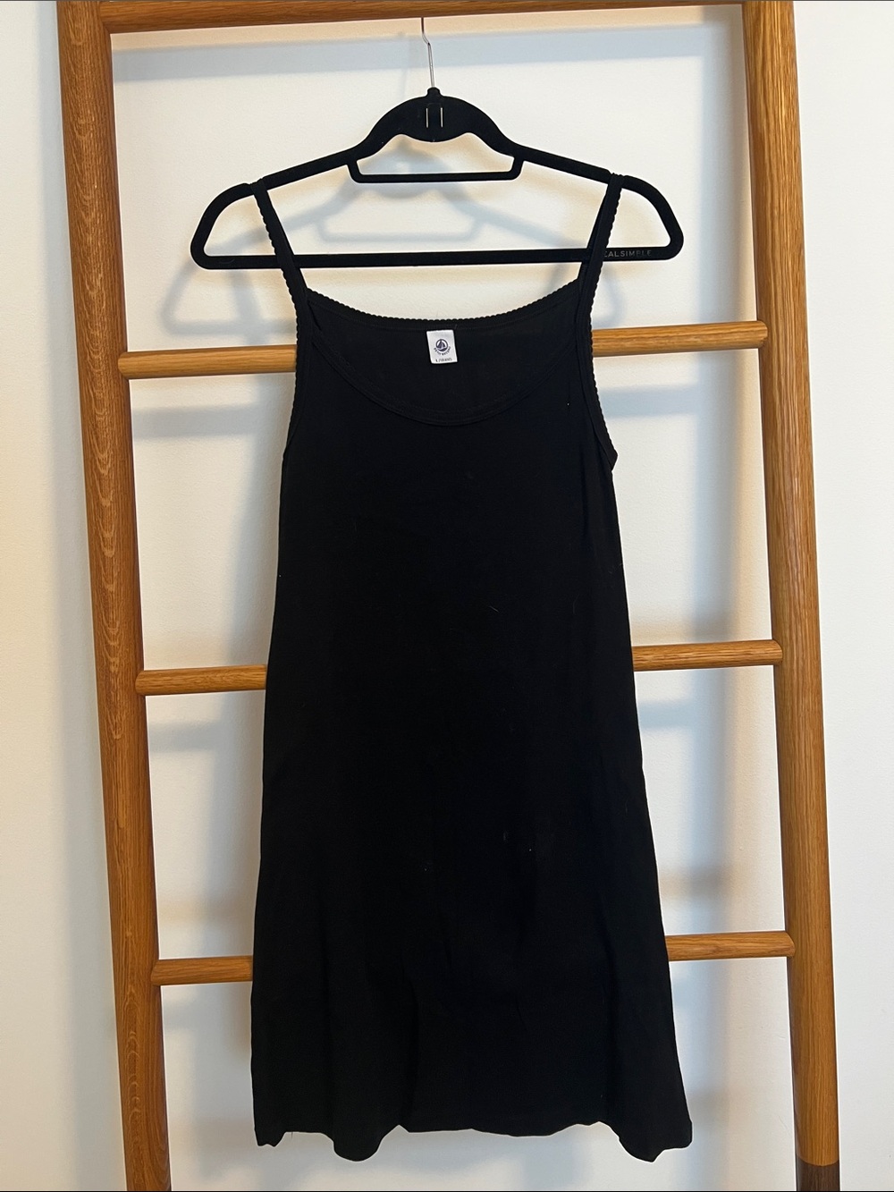 Petit Bateau Black Ribbed Cotton Spaghetti Strap Tank Dress